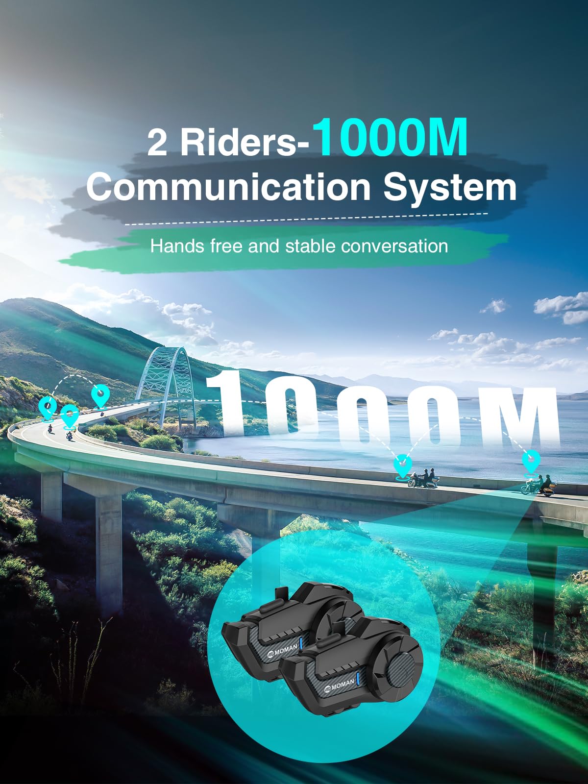 Moman H2 Pro Motorrad Intercom Headset Wireless 5.1 Kommunikationssystem 1000M FM Radio Wasserdicht