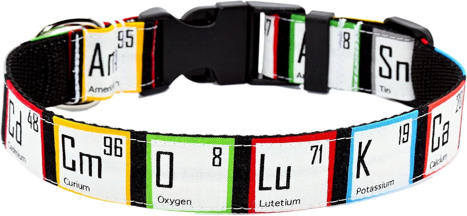 Periodic Table Dog Collar - Science Chemistry Geek - 4 Sizes - 1 Inch Wide - Handmade by Green Acorn Kitchen (Small 9-13")