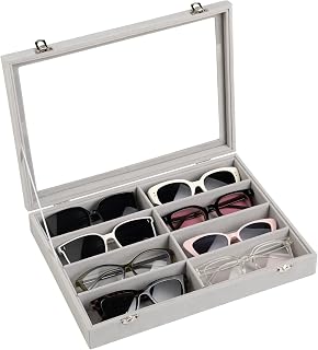 Frebeauty Aksamitny organizer, aksamitny organizer na okulary, taca na okulary przeciwsłoneczne z przezroczystą pokrywką, etui na okulary/okulary/taca ekspozycyjna na zegarek