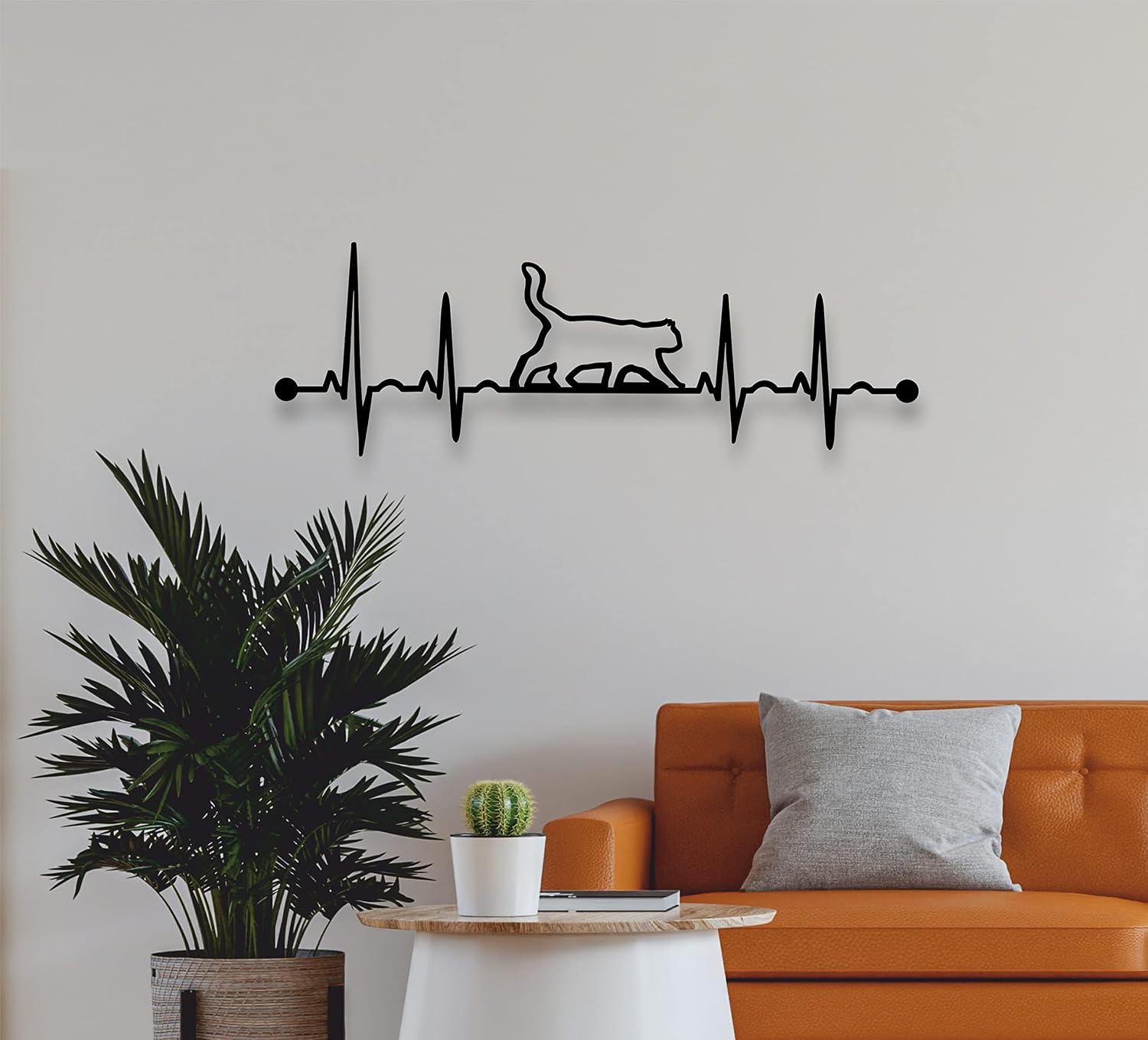 DEKADRON Metal Wall Art EKG Cat Wall Sign, Metal Wall Decor Home Office Decoration Bedroom Living Room Decor (35" L x 14" W)