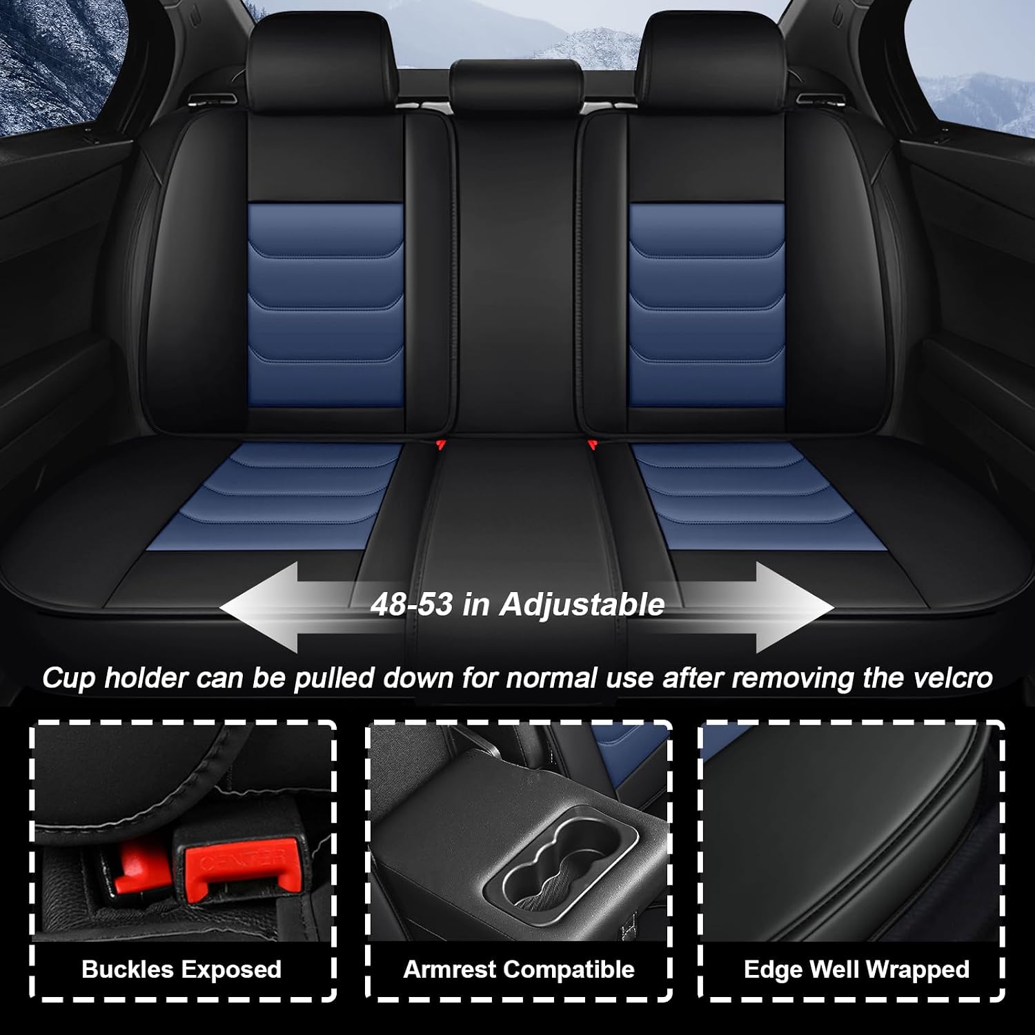 Car Seat Covers Full Set for Subaru Outback 2000-2025, Waterproof Nappa Leather Car Seat Cover with Headrests, Anti-Slip & Comfortable Car Seat Protector&Accessories(Black Blue)