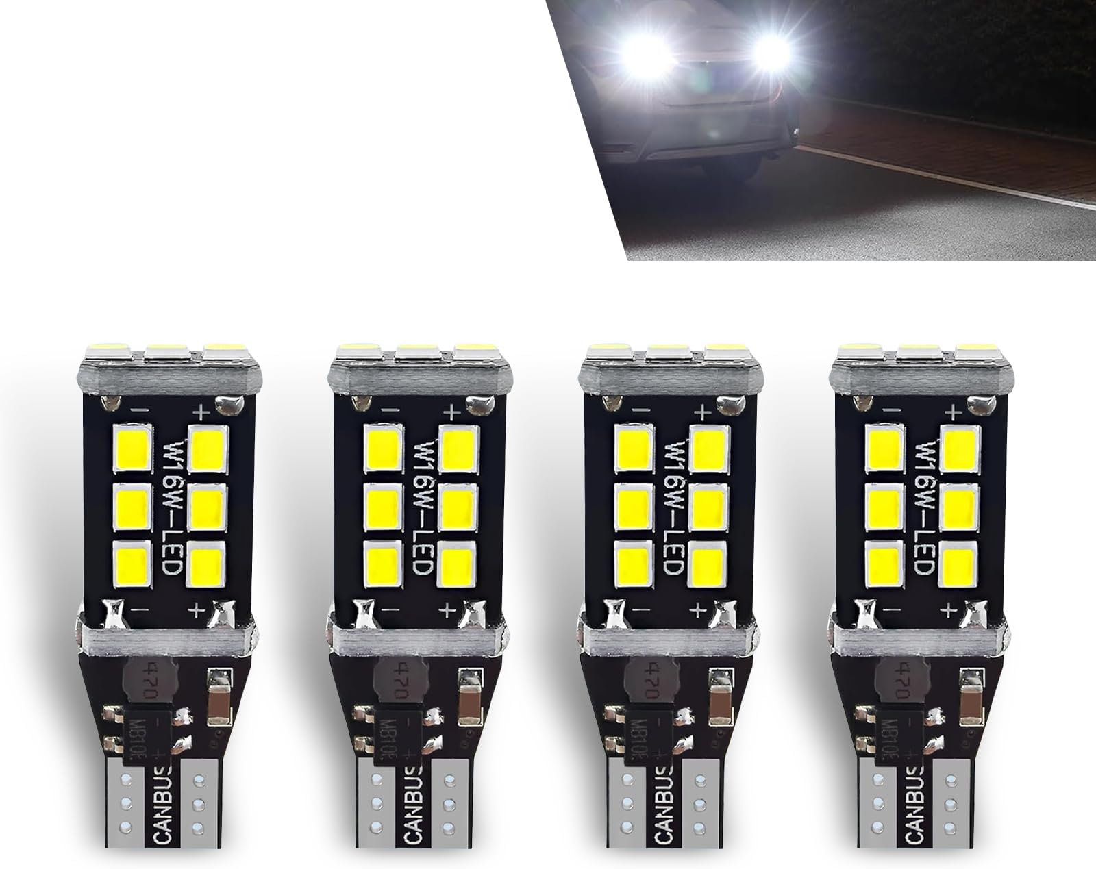 4 PCS T15/T20 LED Bulb, 2835 15-SMD Chipsets Super Bright Error Free Stop Light Reverse Lights, Waterproof Light Bulb Replacement, Universal for Car Back-Up Bulbs Brake Tail Lights (White)
