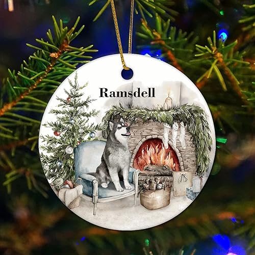 Adorno de árbol de Navidad, adorno personalizado para mascotas, Alaskan Malamute divertido decoración de vacaciones, regalo de etiqueta
