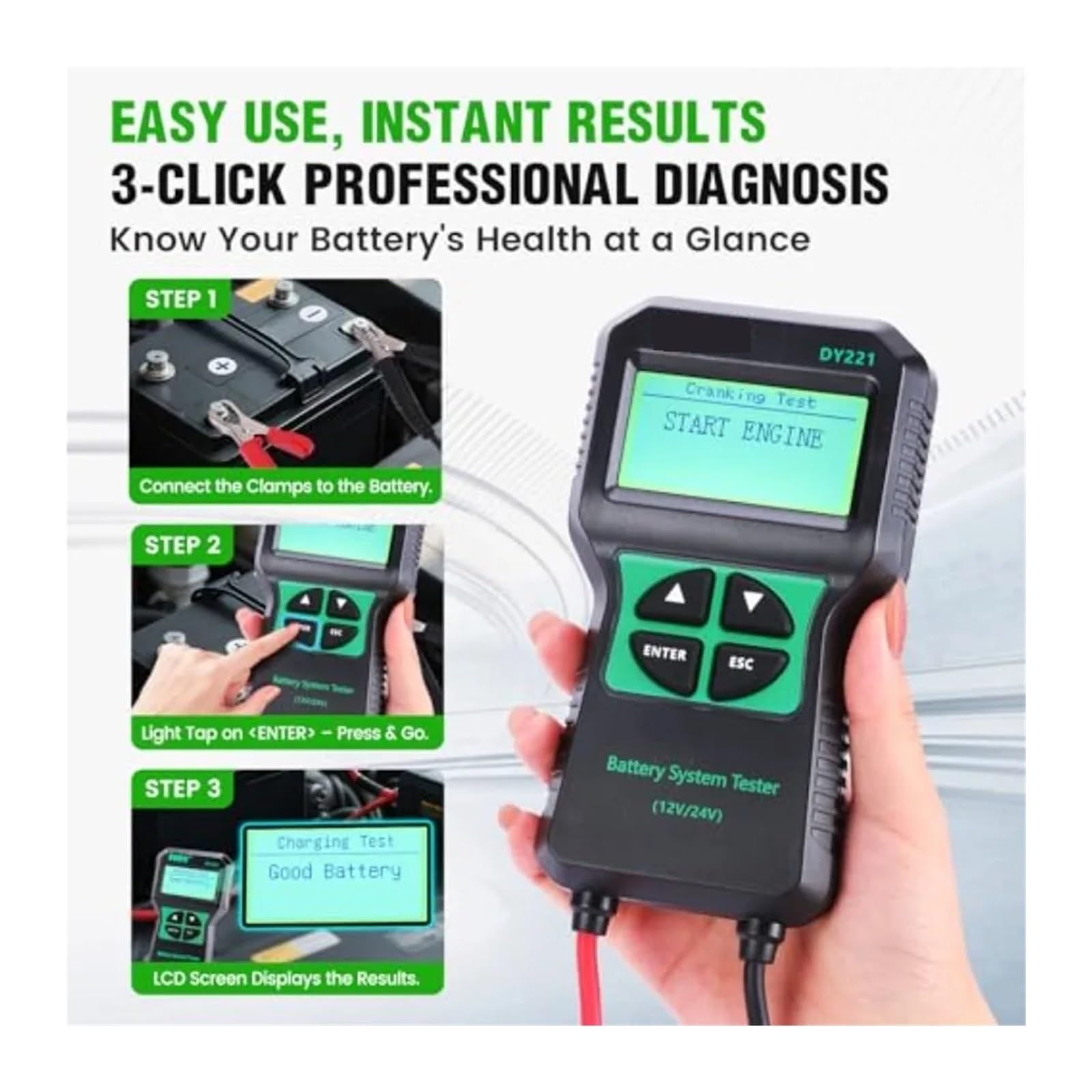 Tester per Condensatori, Tester for batteria auto 12V 24V Strumento diagnostico digitale for alternatore automobilistico con capacità di carico 100-2000 CCA for una precisione