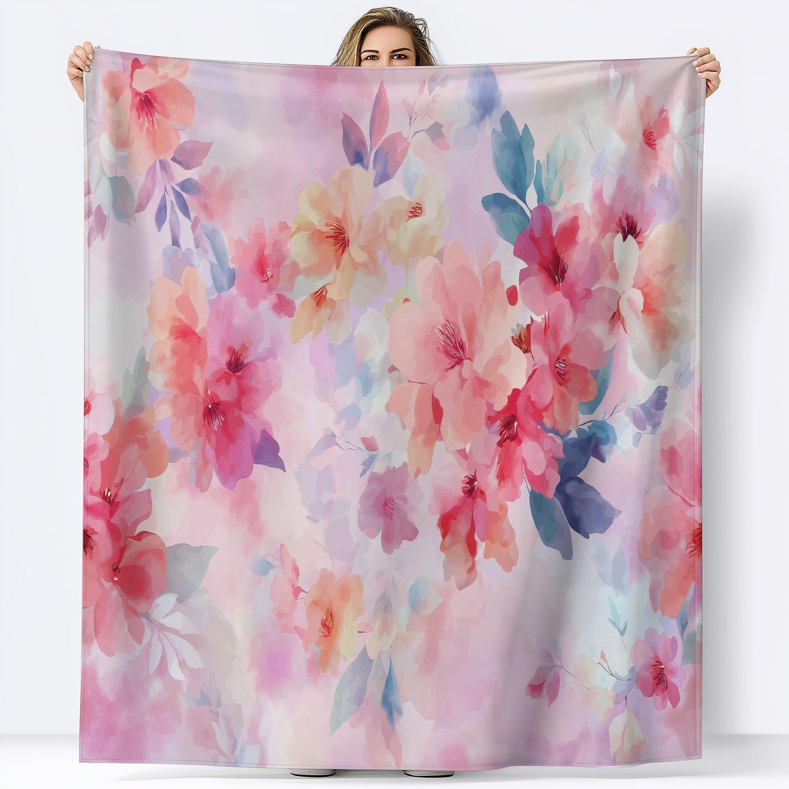Acuarela Traumblumen Kuscheldecke Kinder Sherpa Manta cálida para el salón, suave y mullida, manta de forro polar, como funda de sofá, manta de sofá, colcha, color rosa, 150 x 200 cm