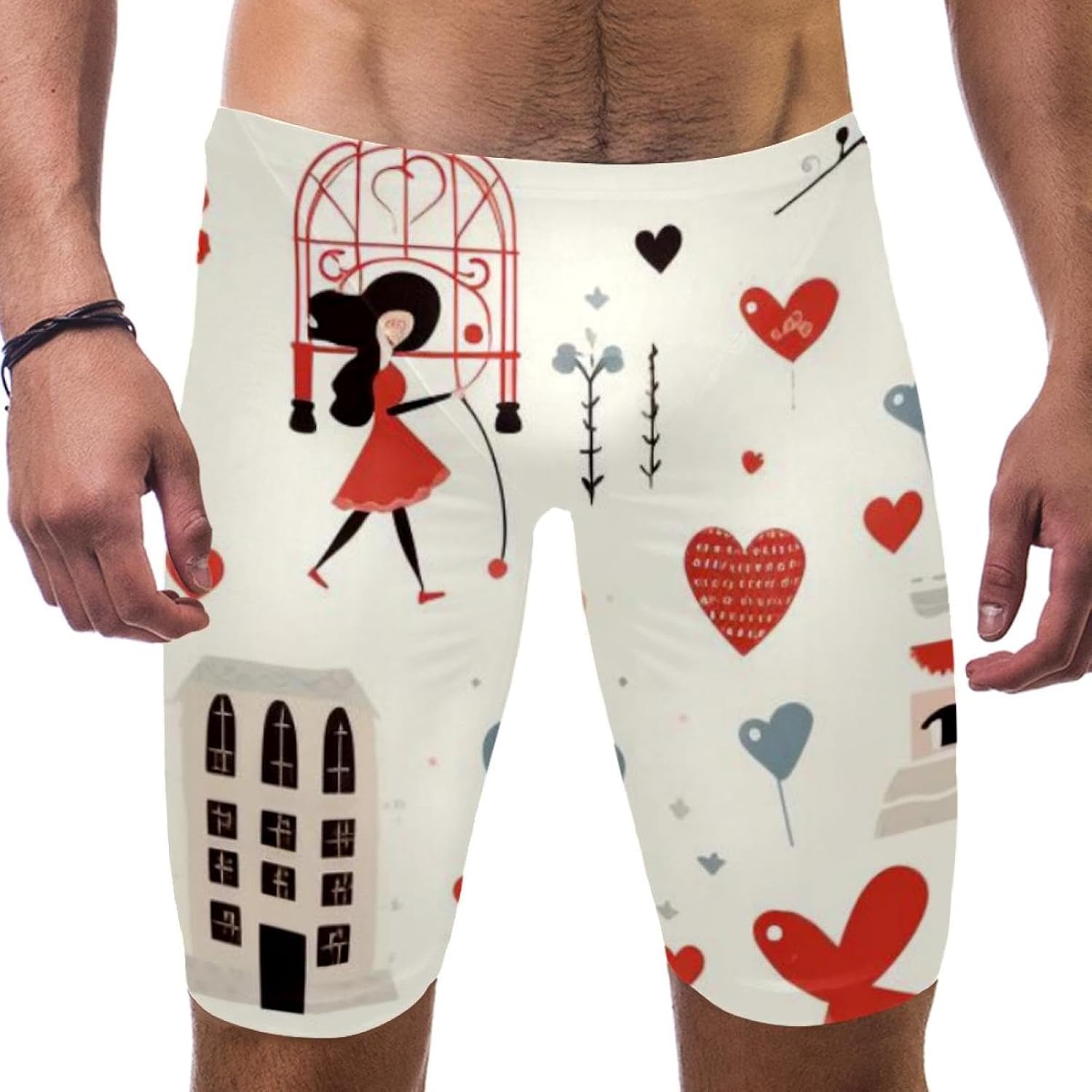 Valentine's Day Jammer Swimsuit Mens Swim Jammers Endurance Long Racing Training Swimsuit