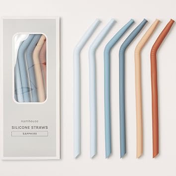 Nightingale Reusable Silicone Straws - Bendy Drinking Straw with Cleaning Brush - Collapsible and Bendable Travel Straw for Kids - Dishwasher Safe, Food-Safe - Set of 6 Coral Multi