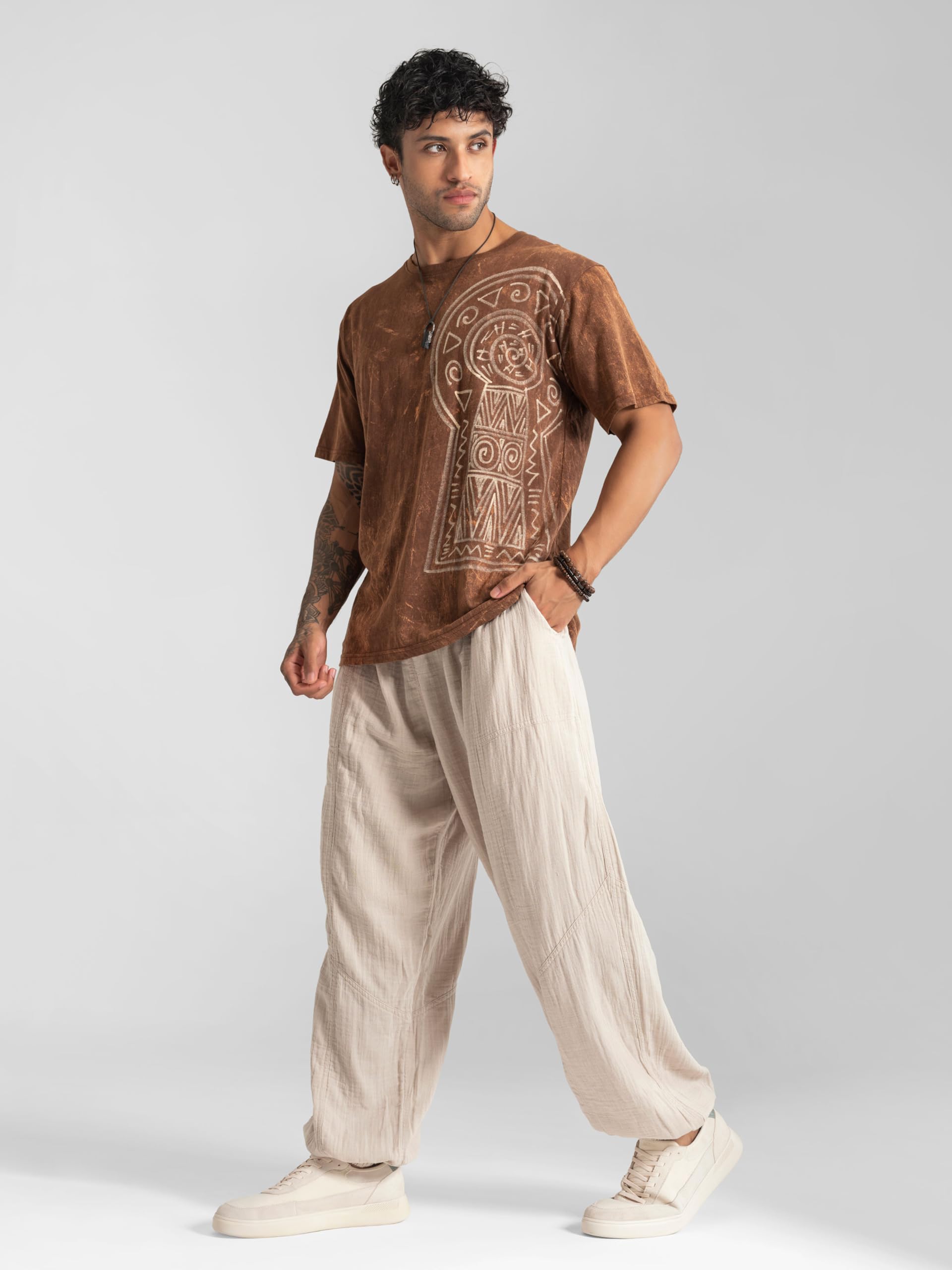 The Veshti Company Men’s Cotton Pants – Lightweight Boho Harem Drawstring Trousers – Soft Travel Yoga Pants – Offwhite - M 3