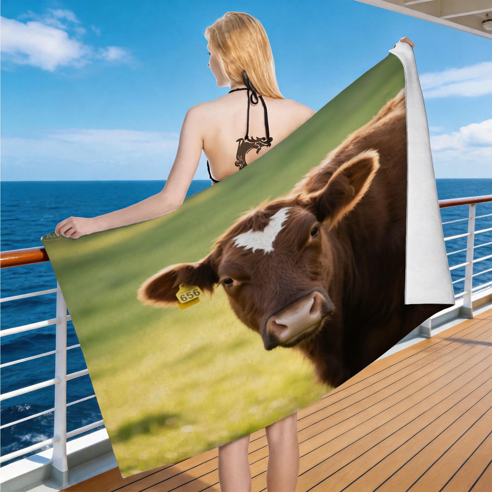 Hongduo Microfiber Quick Dry Beach Towel Animal Cow, 3D Farm Beach Towels Absorbent Fast Drying Bath Towels, Travel Camping Gym Swimming Bathroom (80x160cm)