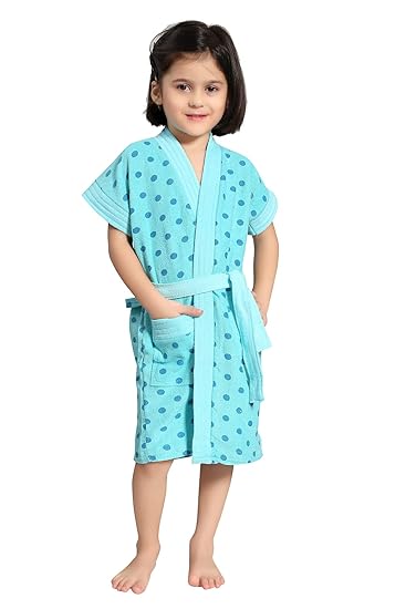 Lovira Be You Kids Cotton Polka Dots Blue Bath Gown/Bathrobe for Boys & Girls