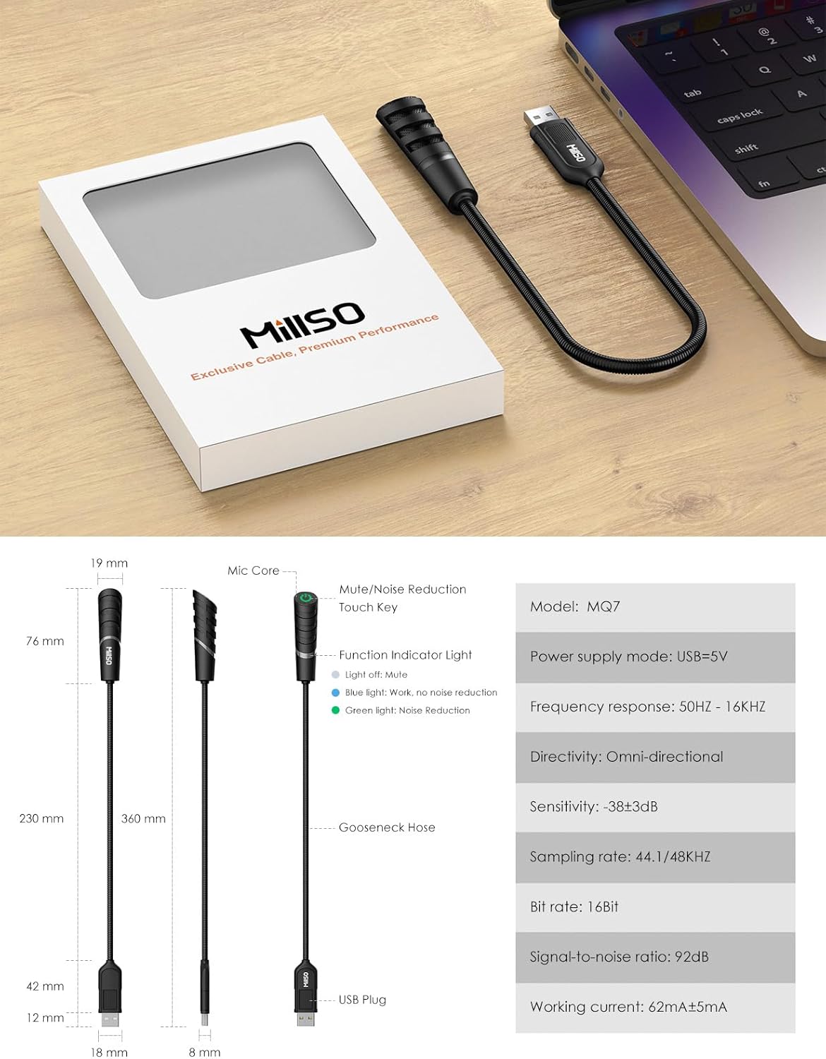 MillSO USB Microphone for PC and Laptop, Portable Gooseneck USB Computer Microphone Mute/Noise Reduction/Omnidirectional External Microphone for YouTube, Streaming, Recording, Gaming