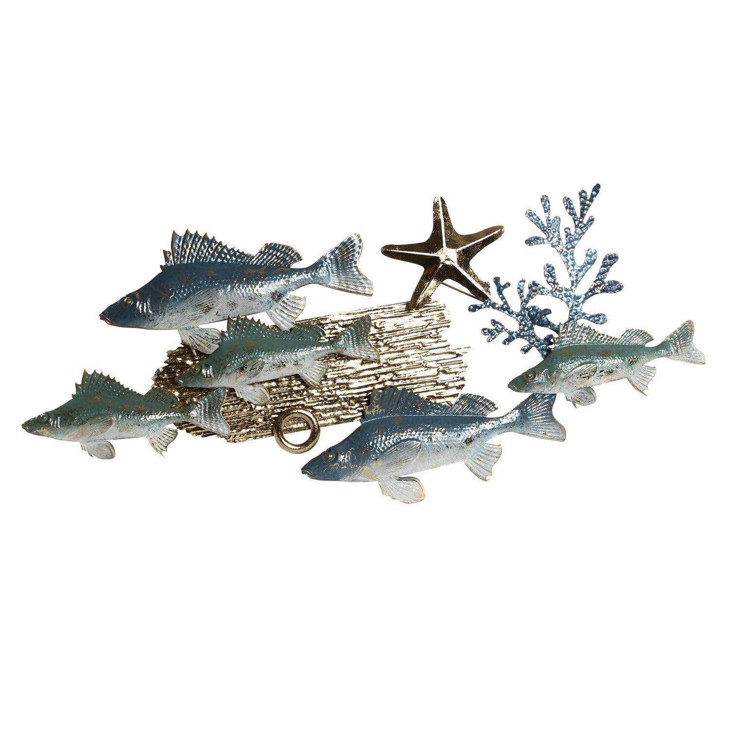 Banc de poissons métal bleu 100 cm grand relief pour mur vide