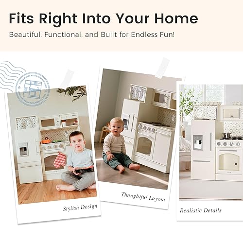 Miniatura 3 de Tiny Land Cocina de juego para niños, juguete de cocina de madera mejorado con áreas de juego completas, juego de cocina de simulación con