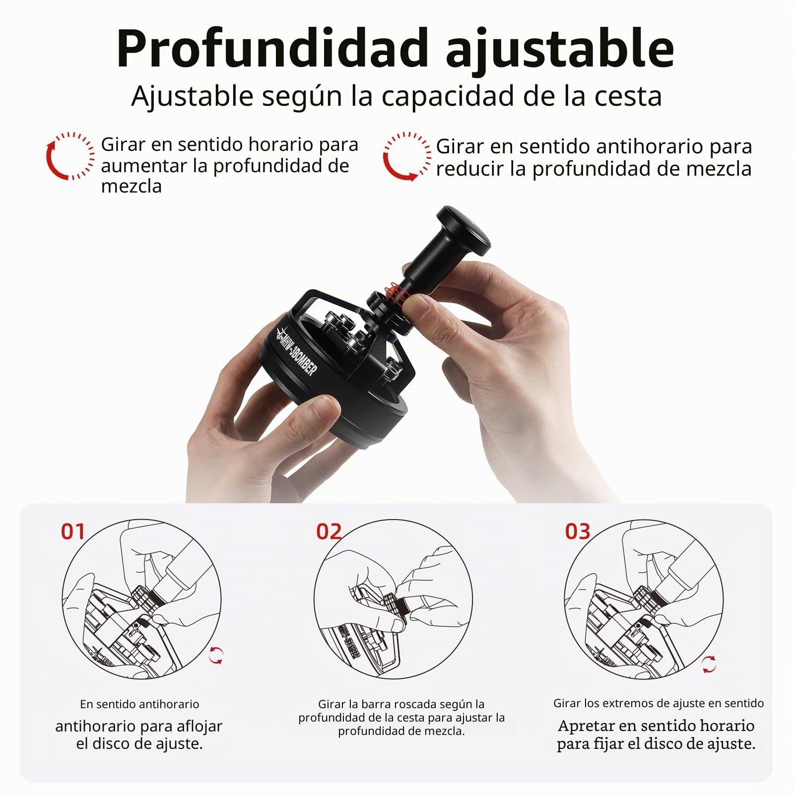 MHW-3BOMBER Yu Cyclone WDT Tool Espresso, Removedor y Distribuidor para Barista, 0,25 mm, 14 Agujas de Precisión, Herramienta para Distribución de Café Espresso, 58,35 mm, Color Negro