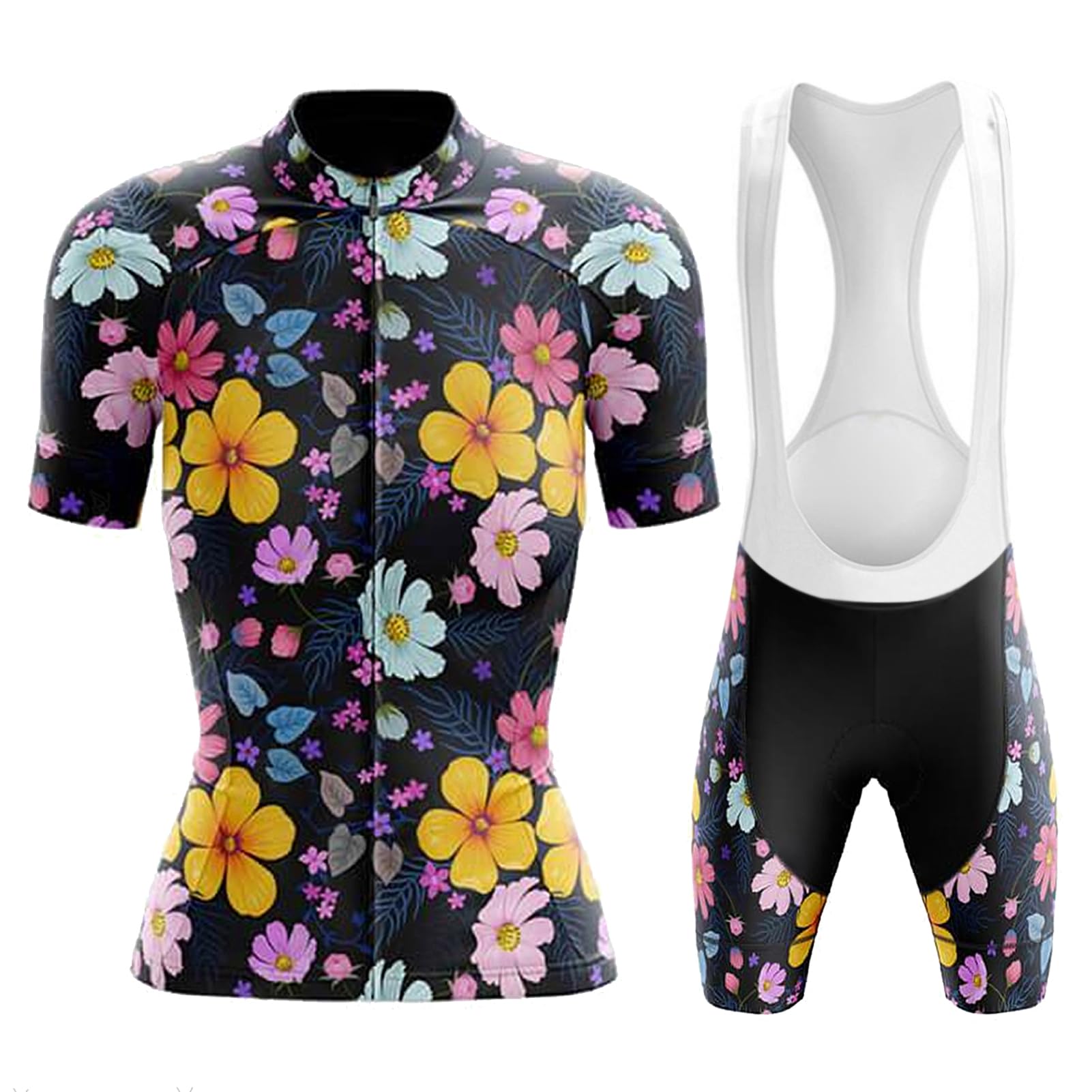 Maillot Cyclisme Femme Tenue Cycliste Été Manche Courte MTB Jerseys Shirt Cuissard à Bretelle 19D Coussin Gel Ensemble Cycling Respirant Séchage Rapide