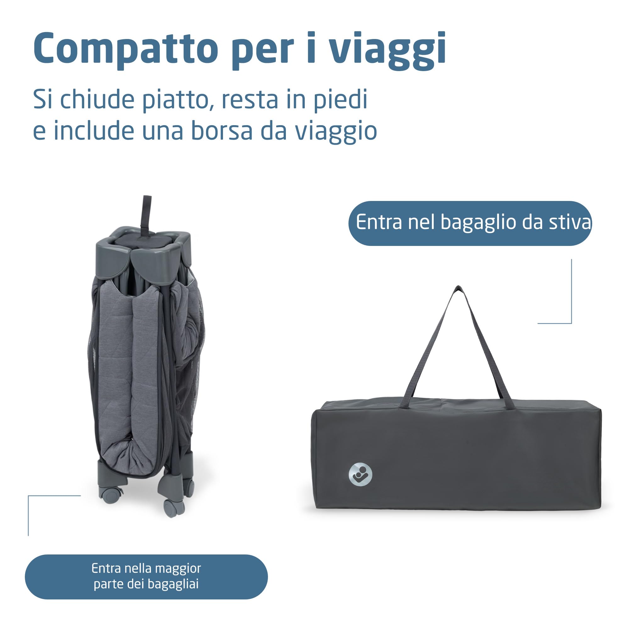 Maxi-Cosi Merlin, 2 in 1 Culla da Campeggio Neonato & Area Giochi, 0-4 Anni, 0-18 kg, Lettino da Viaggio Bambini, Chiusura in 1 Secondo, Materasso 120x60 cm, Finestra Laterale, Elegance Graphite