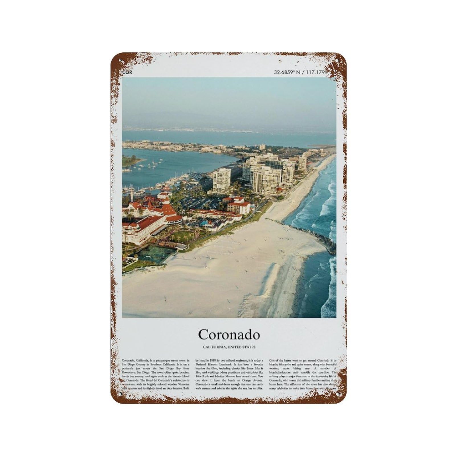 xiaoxiaoshen Coronado California, United States, USA City Scenery Wall Decor Art Metal Tin Poster Modern Home Decor Art Home Bar Shop Decorations Vintage Sign 30x20cm