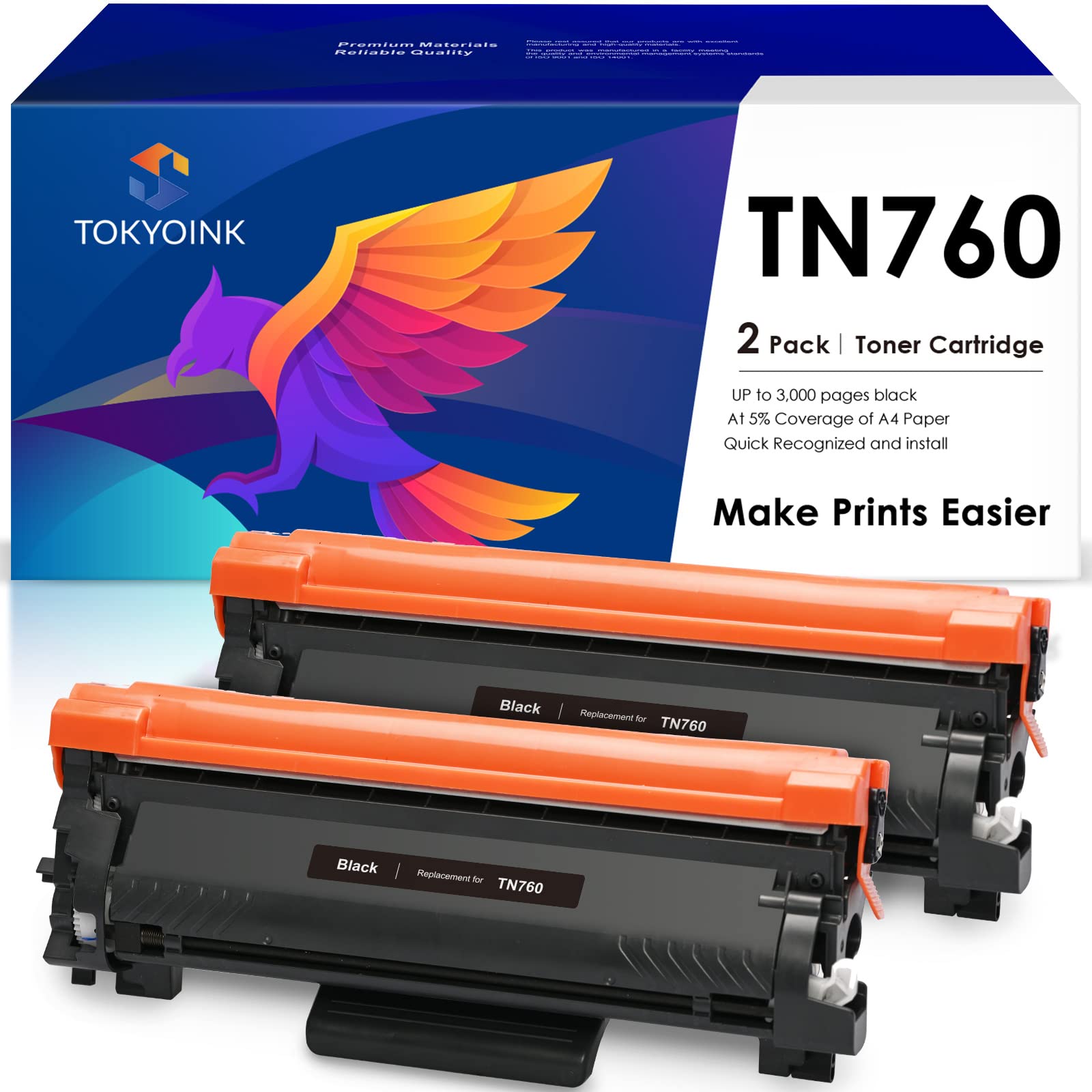 TOKYOINKTN760 Compatible Toner Cartridge Replacement for Brother TN760 TN-760 TN730 TN-730 for MFC-L2710DW MFC-L2750DW HL-L2370DW HL-L2395DW DCP-L2550DW HL-L2350DW Printer Toner Cartridges(2 Pack)