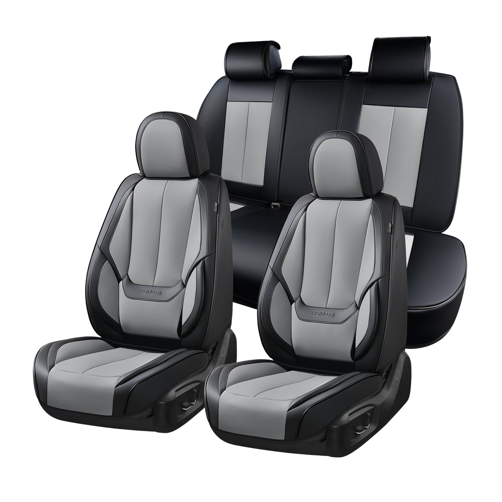 Coverado Car Seat Covers Full Set, Car Seat Protector Waterproof, Nappa Leather Car Seat Cushion, Seat Covers for Cars, Front Seats and Back Universal Fit for Most Cars