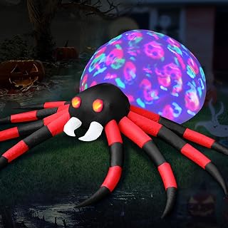 8 FT Halloween Inflatable Spider Outdoor Decorations for Yard, Giant Blow Up Spider with LED Rotating Skull Head Lights & Red Glowing Eyes,Halloween Blow up Yard Decorations, Lawn Garden Outdoor Decor