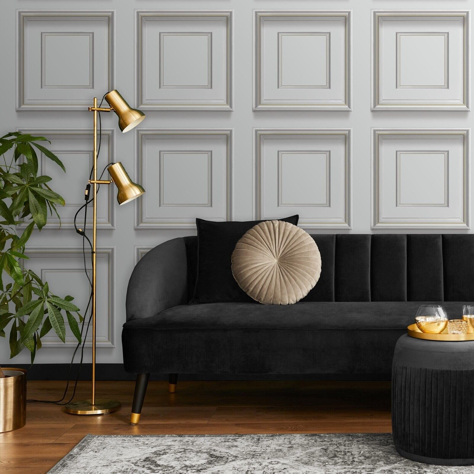 Charcoal Grey Wallpaper Industrial Concrete Effect Metallic Gold Living Room