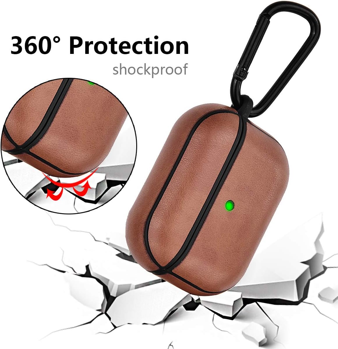 CAGOS Compatible with Airpod Pro Case Leather Airpods Pro Protective Case Cover Skin Women Girl Men with Keychain for Apple Airpods 3 Charging Case (Light Brown)