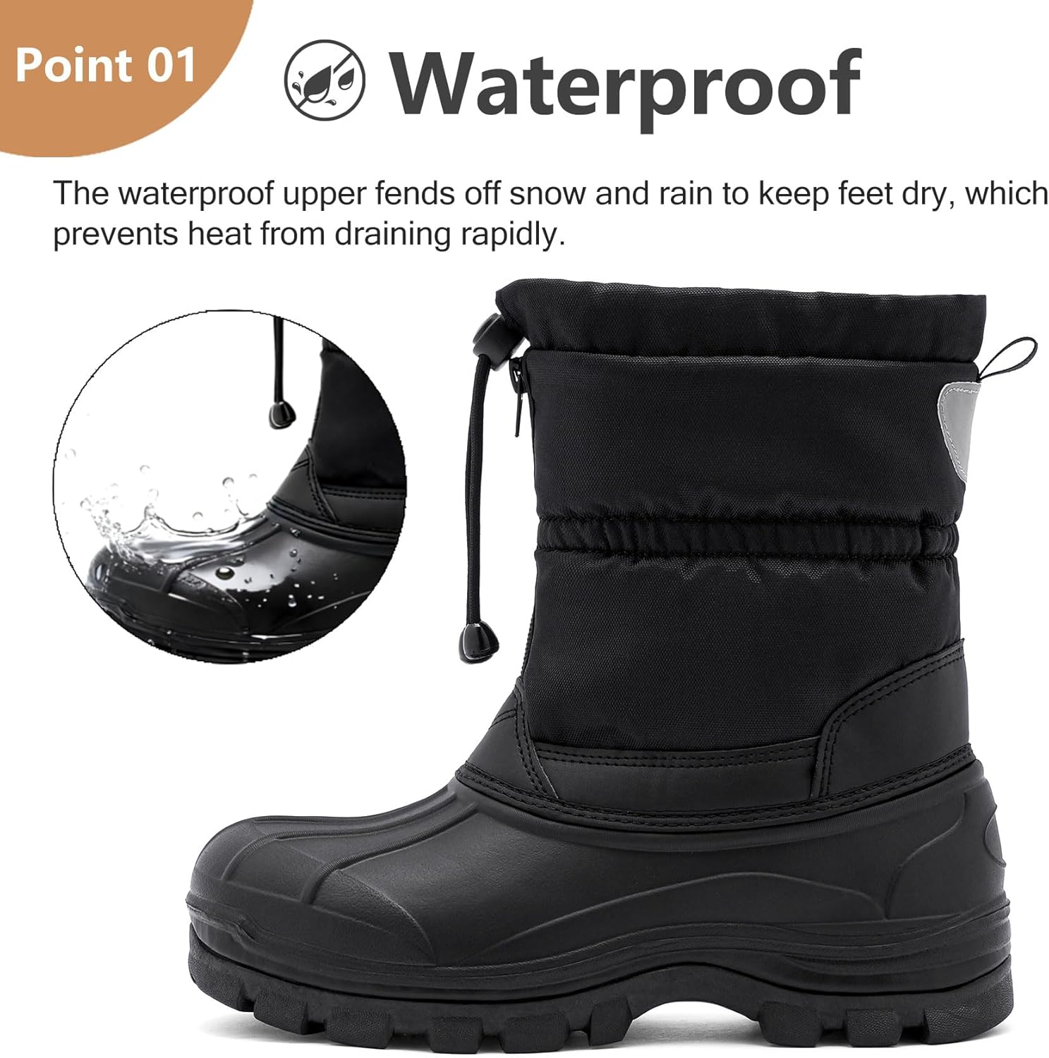 Men's Winter Snow Boots Waterproof Warm Outdoor Lightweight Non Slip Cold Weather Shoes - Image 2
