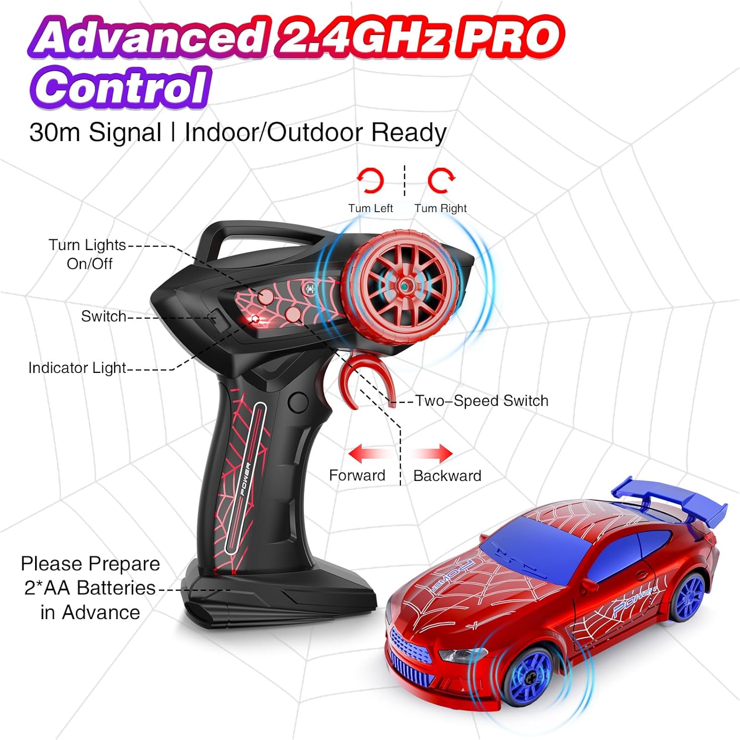 Mini RC Drift Car 1:64 Scale, Remote Control Car with LED Lights & 2-Speed Modes, 2.4GHz Stunt Drifting RC Toys with 4 Obstacles, Hobby Gift for Kids & Adults, Red