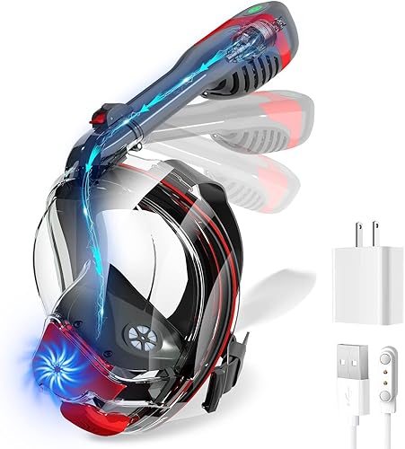 Zicencrete Electric Full Face Snorkel Mask,with CO Quick Discharge Free Breathing System Snorkeling Gear for Adults,180 Panoramic View