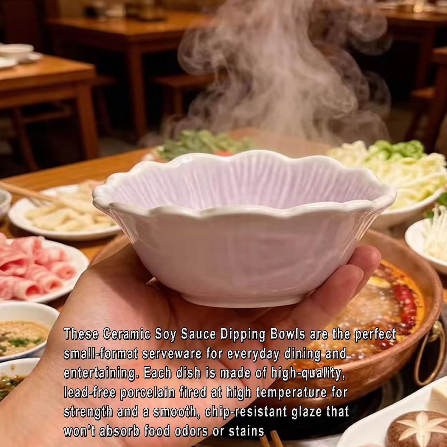Markeny 4 Pack Ceramic Soy Sauce Dish Flower Design Bowls for Elegant Home