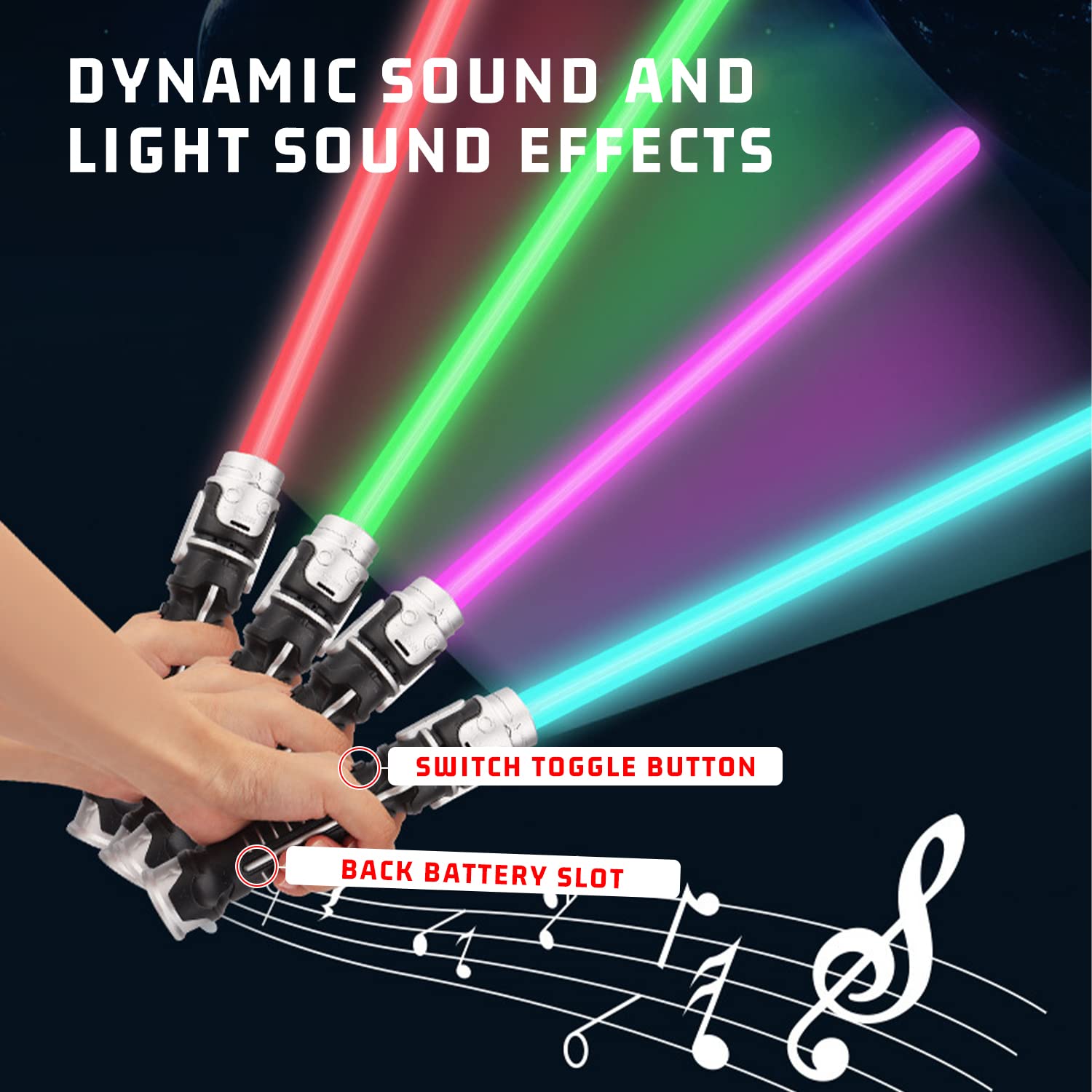 2 pcs Retractable Light Saber, Light Up Saber with Sound, Flash Stick, 7 Colors Changeable Light Saber, Light Up Toys for Role Play Kids Gifts Party Favors - Image 3