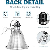 Vista 3 de EP Clamp Lamp Light with Detachable 5.5 Inch Aluminum Reflector, 60 Watt E26 Socket (No Bulb Included), 6 Foot 18/2 SPT-2 Cord Cord, 1 Pack