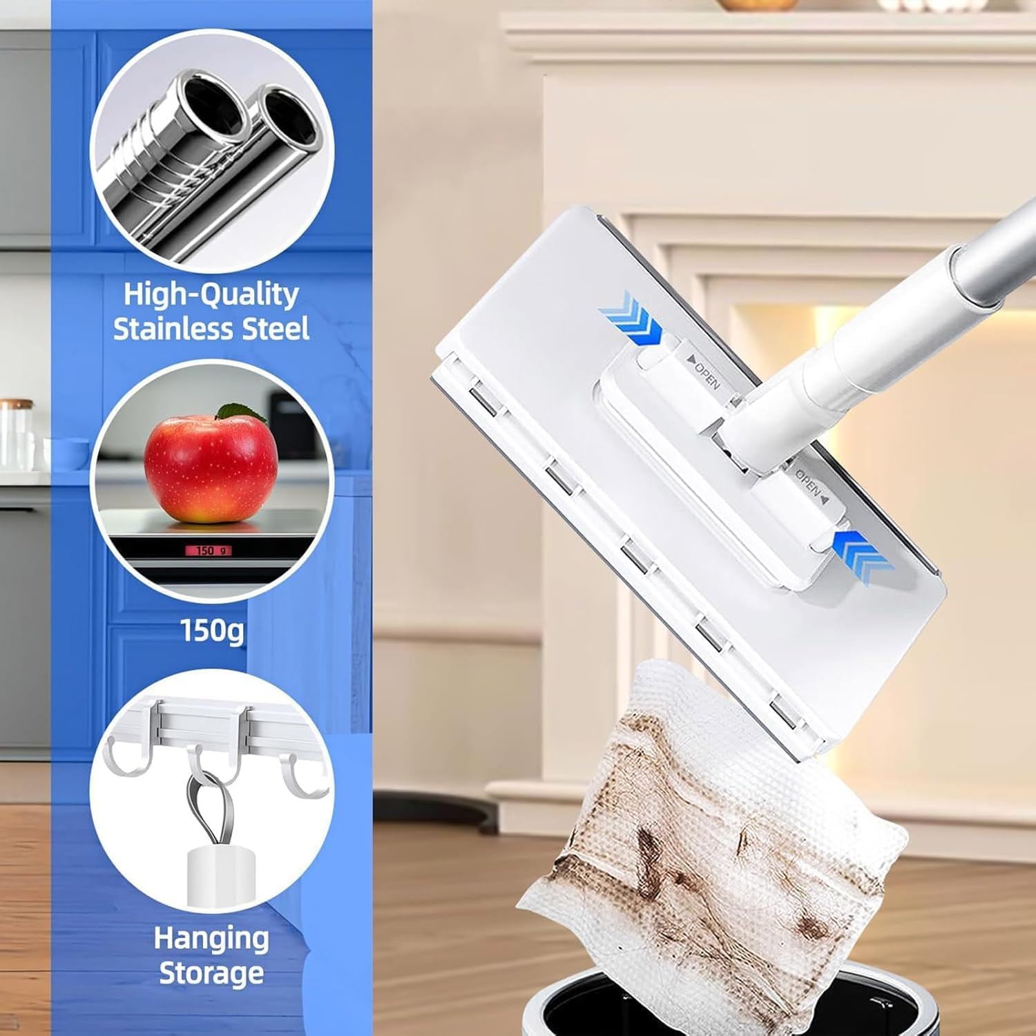 Snap Grip Mini Mop - No Wash Lazy Sweeper Mops, Zero Touch Disposable Dust Mop (2PCS- Mini &Long Mops)