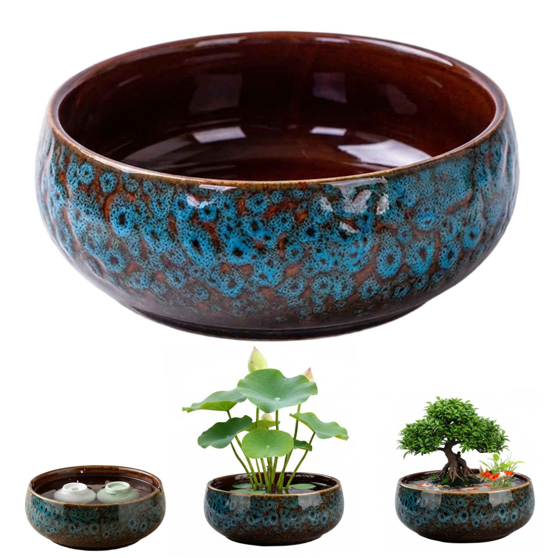 Bol lotus en céramique fait main pot de fleurs bleu pour décoration