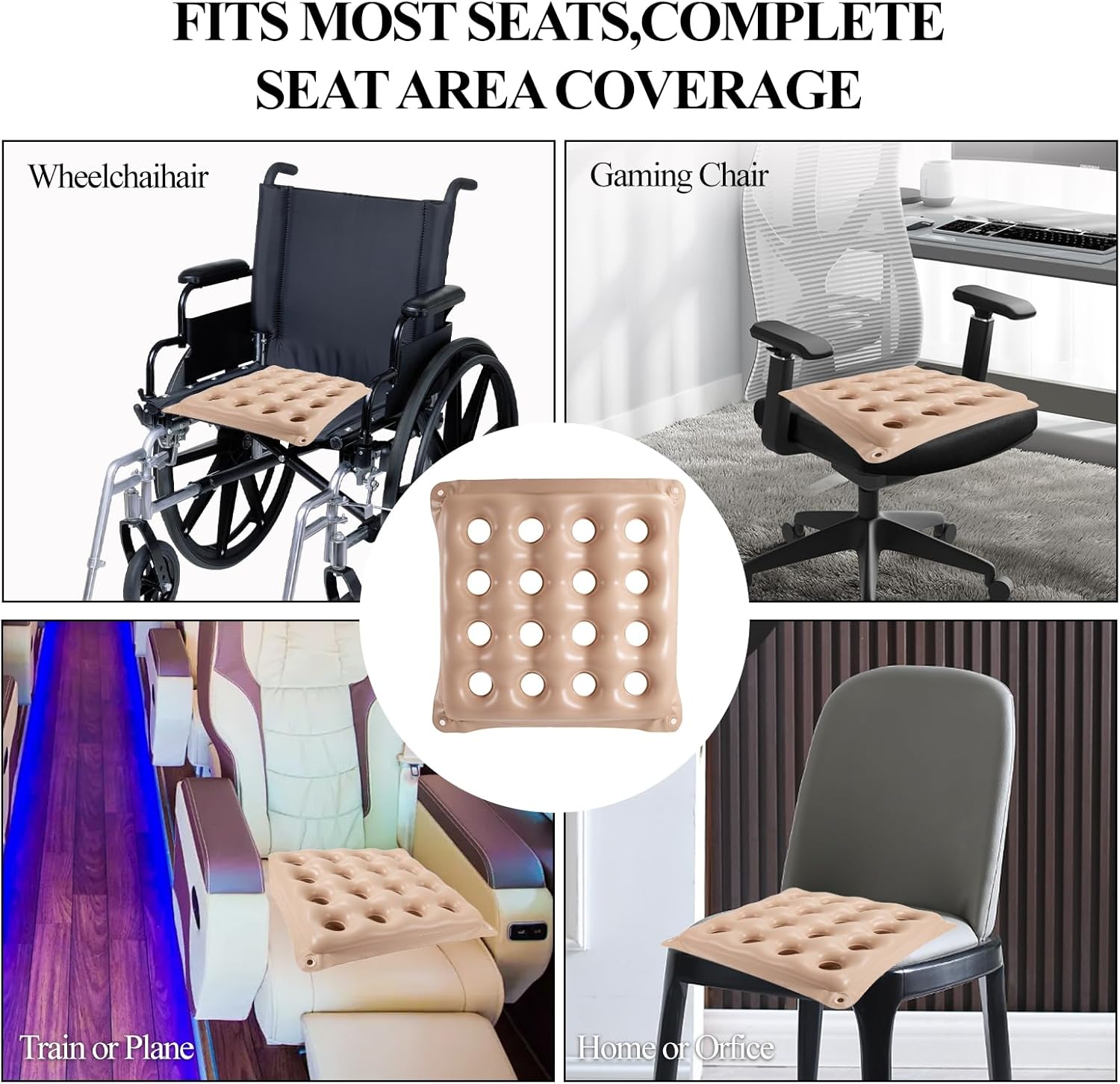 2 PCS Inflatable Seat Cushions, Pressure Relief Waffle Cushion for Pressure Sores Chair, Comfortable Long Sitting Air Cushion, Tailbone, Sciatica Pain Relief, Fit for Office Chair and Wheelchair use - Image 5