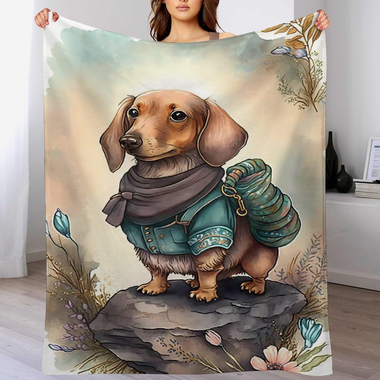 Couverture Polaire Chien Teckel 150x200cm Flanelle Douce