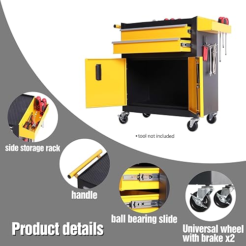 Miniatura 4 de Carrito Caja de Herramientas Resistente de Acero Rodante con Puertas con Cerradura (TZ12 Negro Amarillo)