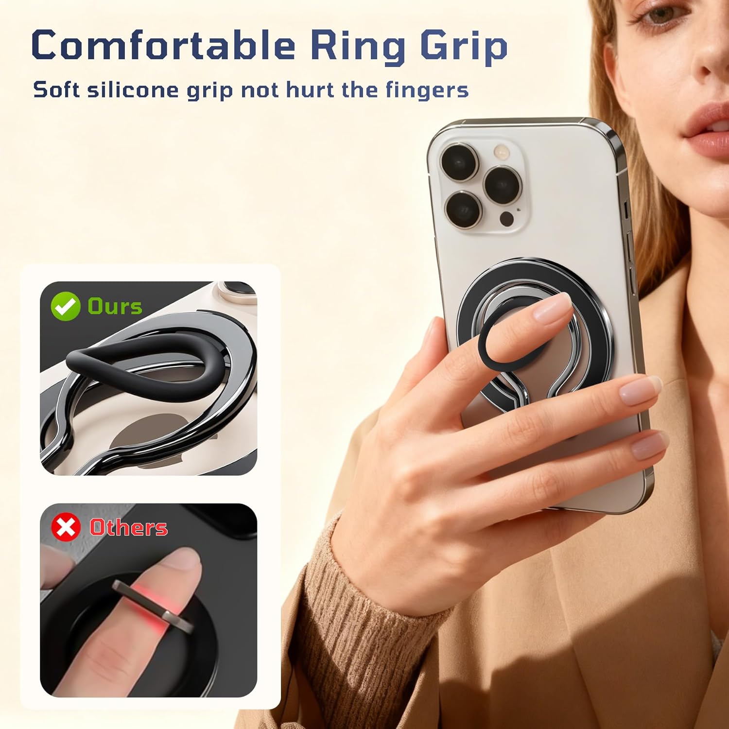 Slim Magnetic Phone Ring Holder for Magsafe, Lightweight Phone Finger Snap Grip Kickstand Accessories Compatible with iPhone Pixel, Portable Mini Phone Stand Works with Magnetic Car Mount - Image 2