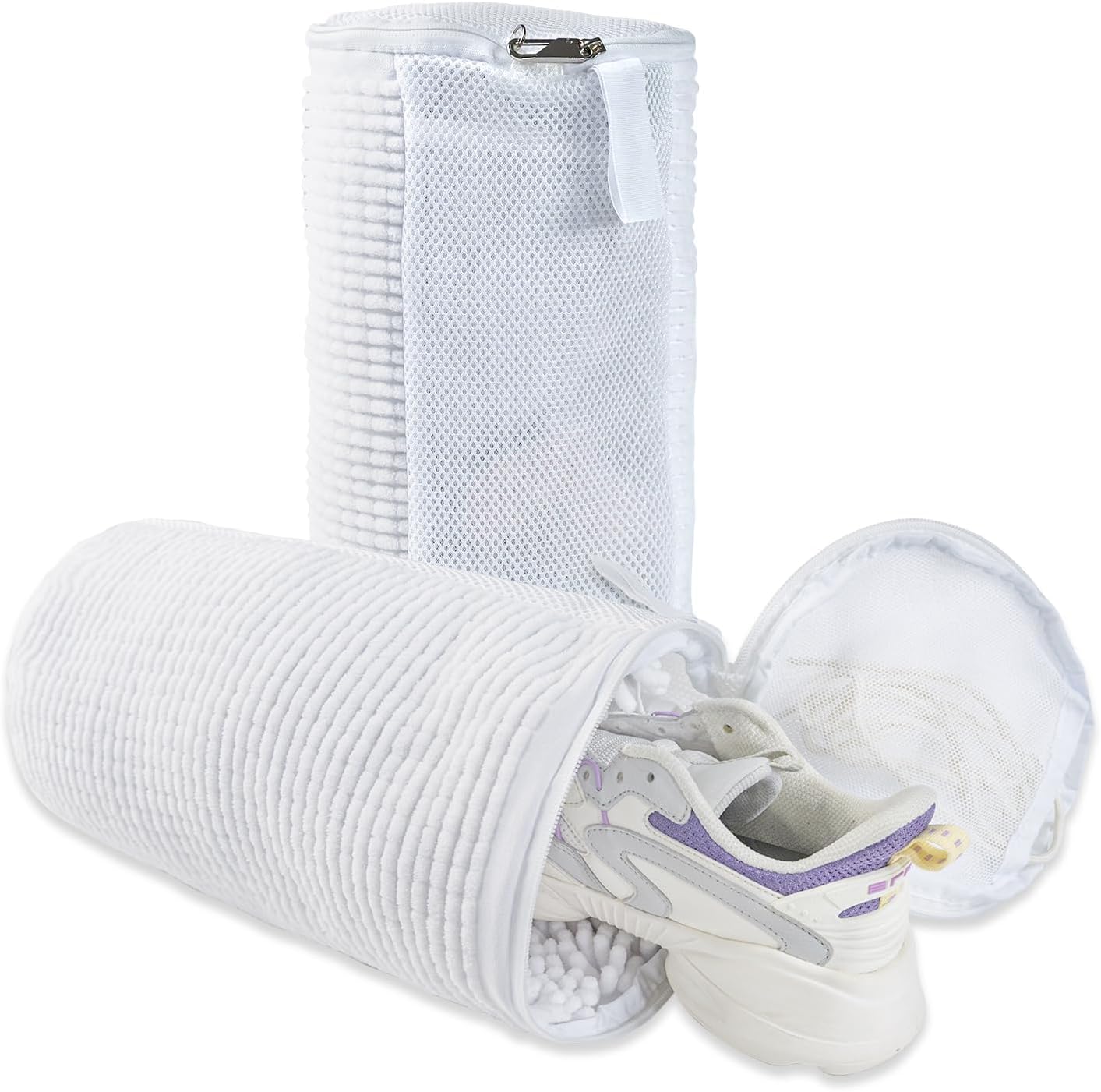 GOGOODA Shoes Bags for Laundry, 2 PCS Sneakers Wash Bags for Flats, Durable Shoe Cleaning Bag for Washing Machine and Dryers, Reusable Shoe Wash Bags for Tennis Shoes Unstain Cleaner Kit(White, 2Pack)