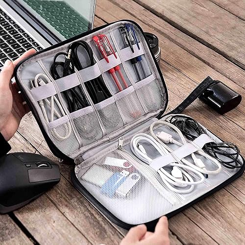 Miniatura 5 de CAOODKDK Organizador electrónico pequeña bolsa organizadora de cables de viaje, impermeable, portátil, accesorios electrónicos, bolsa de cable,