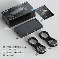 Vista 7 de MINIX KVM KVM USB C K1 1 Monitores 2 Computadoras, 4K @120Hz HDR, 100W PD 3.0, Conmutadores KVM de entrada dual USB-C, teclado y mouse compartidos