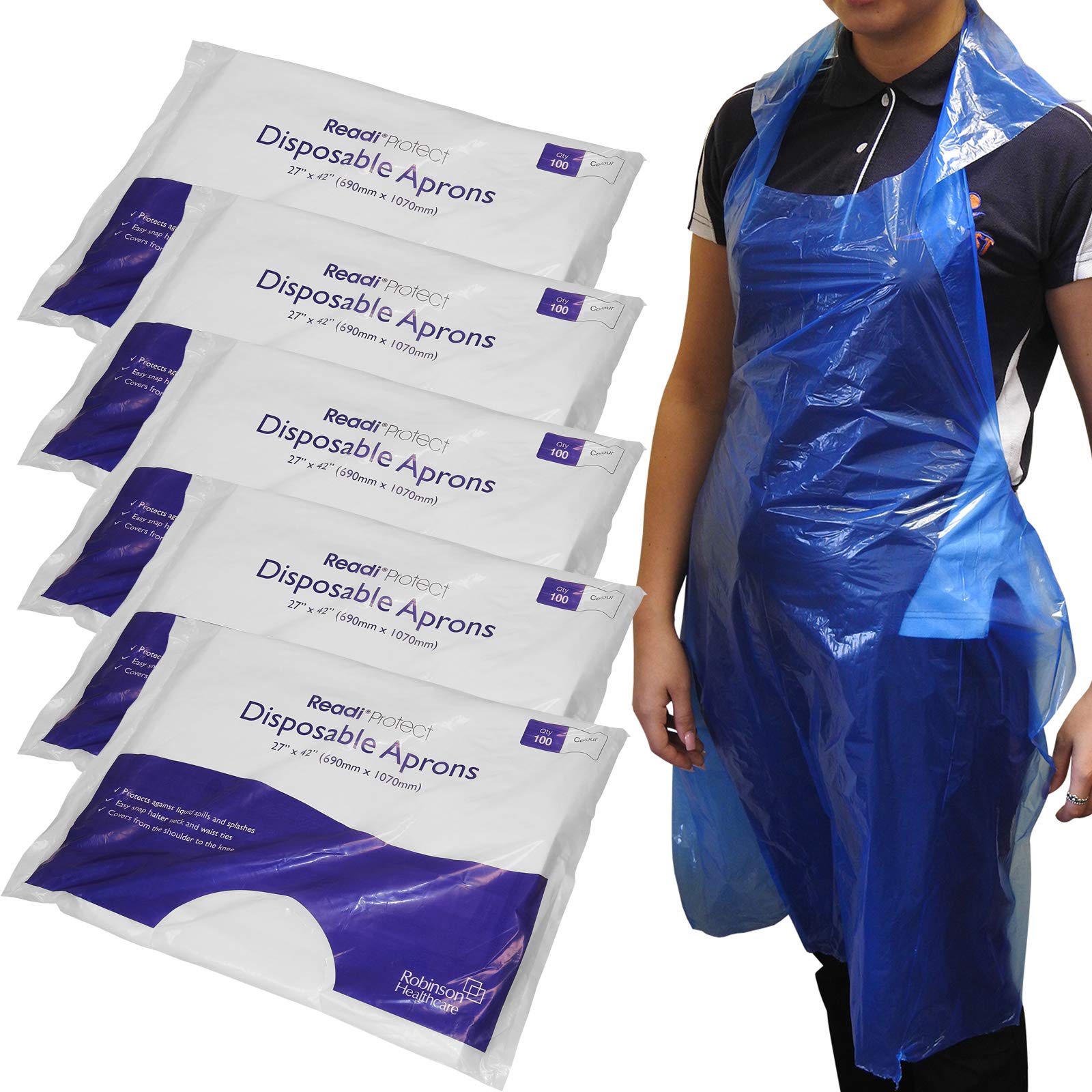 Readi 500x Protect Single Use Disposable Aprons Blue Kitchen Catering Cleaning First Aid Medical