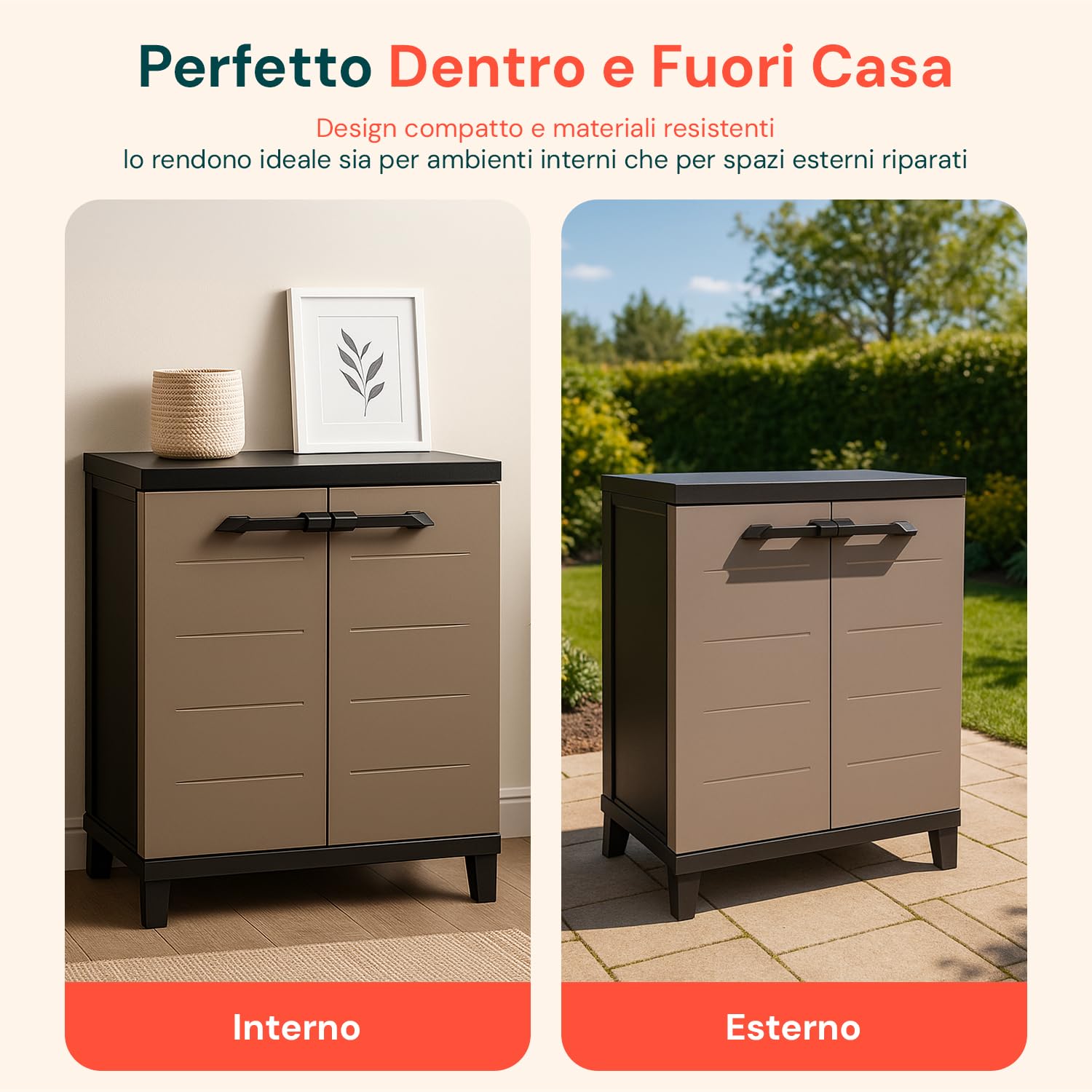 Avilia - Armadio da Esterno Basso Prime in Plastica Riciclata Effetto Legno con Ripiano Interno Regolabile, Ideale per Giardino e Balcone, Facile da Montare e Resistente alle Intemperie