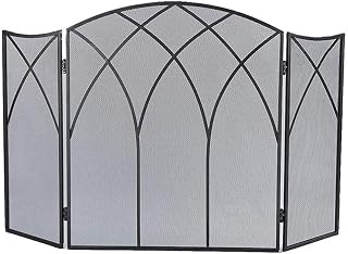 Fireplace Screen 3-Panel Foldable Arch Mesh Fire Guard Spark Cover with Decorative Scroll, Black Finish, for Open Fire/Gas Fires/Log Wood Burner Tall 80cm (Color : Black) Decoration