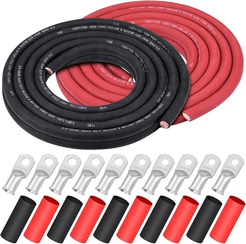 Miniatura 22 de iGreely Alambre Calibre 6 AWG 20 Pies Negro + 20 Pies Rojo Batería de Soldadura Cable Ultra Flexible de Cobre Puro + 5 pzs de Conectores de Terminal
