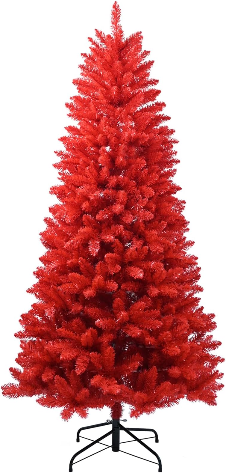5FT Red Christmas Tree, Artificial Unlit Christmas Tree with 624 Branch Tips, Large Halloween and Xmas Tree for Holiday Decorations, Metal Stand and Hinged Branches