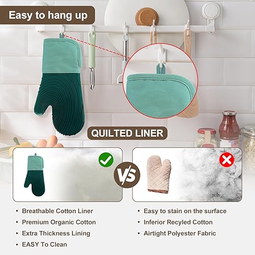 Miniatura 6 de Manoplas de horno de silicona, resistentes al calor, 500 F, agarre duradero, antideslizante, manoplas de horno para cocina, resistentes al calor,
