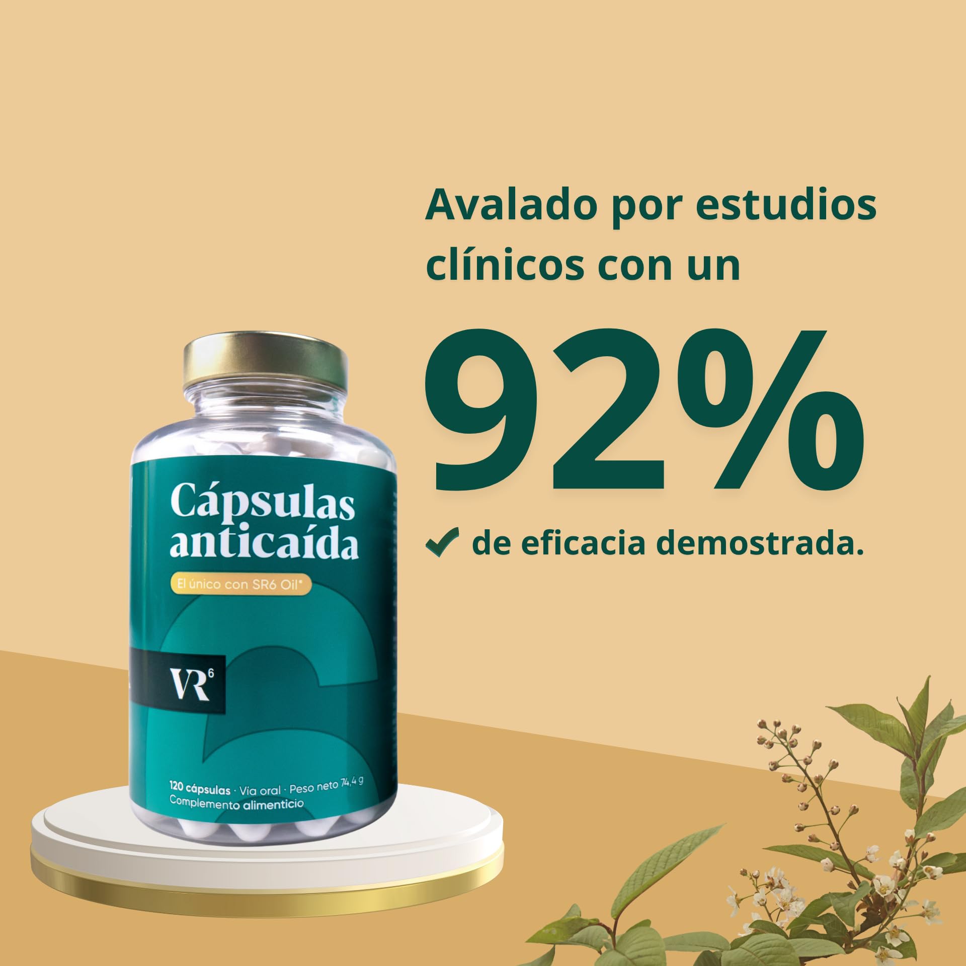 VR6 Hair Cápsulas Anticaída Cabello Mujer y Hombre 120 Uds Biotina Zinc Vitaminas B5 B6 E SR6 Oil