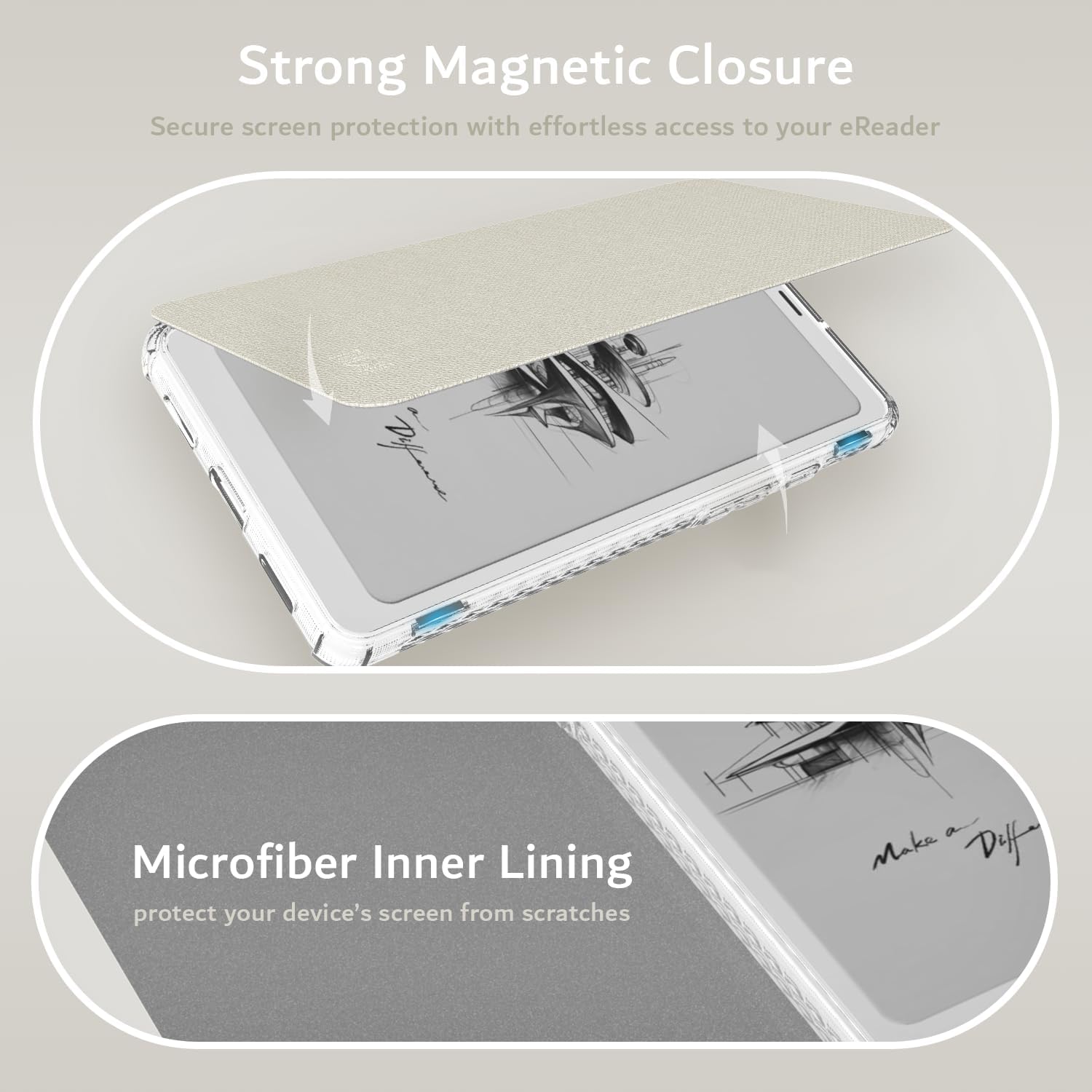 TUDIA SKN FLIP Designed for Onyx Boox Palma Case - [Magnetic Closure] Shockproof Slim Transparent TPU Back with Textured Leather 6.13" Cover (Beige) image 4