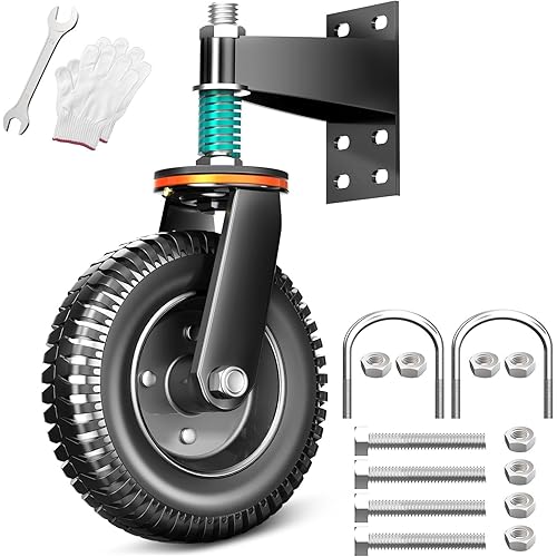 8 Inch Heavy Duty Fence Gate Wheel, Suitable for Metal Tube Gate, Wooden Door, Farm Gate Wheels, Capacity 750 lbs Spring-Loaded Caster, 360 Degree Rotation, Dual Mount Options (Straight/U-Bolt)